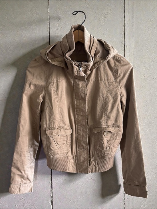 Love Tree Jackets & Blazers - Love Tree Tan Hooded Bomber Jacket